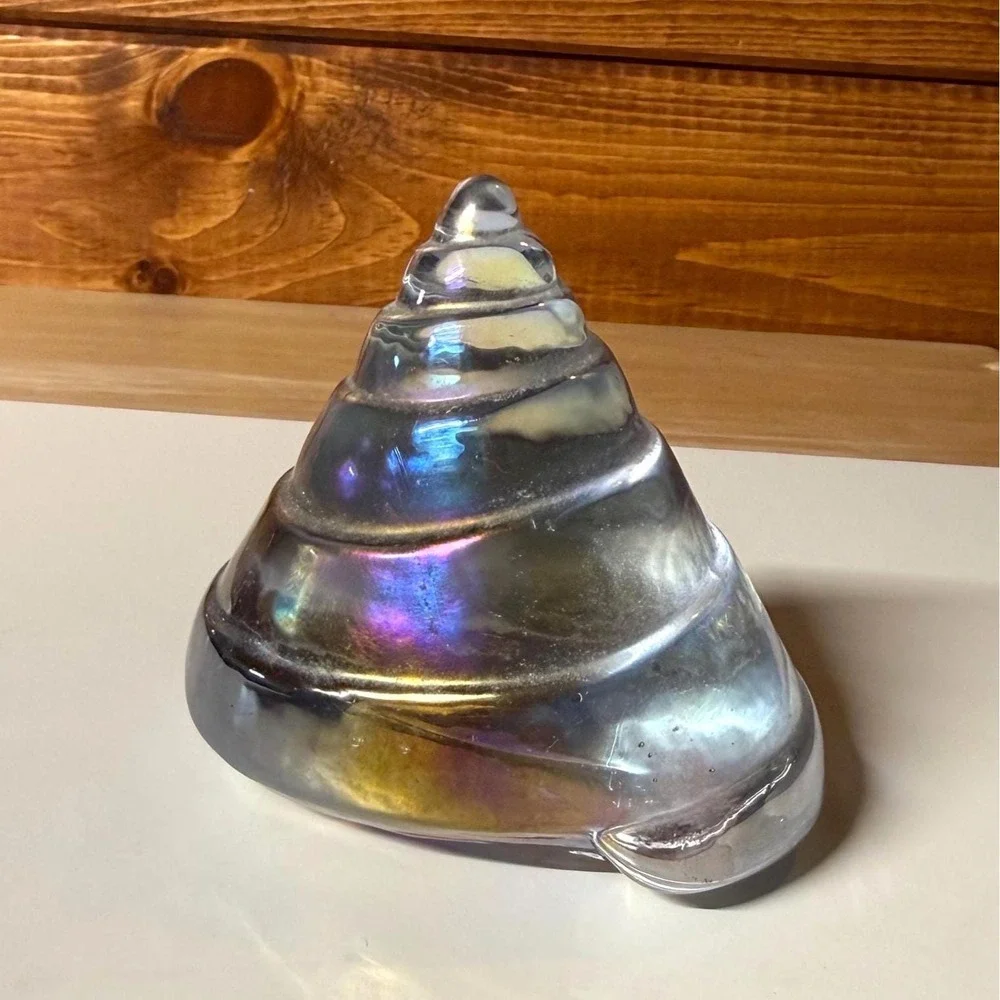 Glass Shell Paperweight | Silvestri Iridescent Art Glass Coastal Decor Seashell